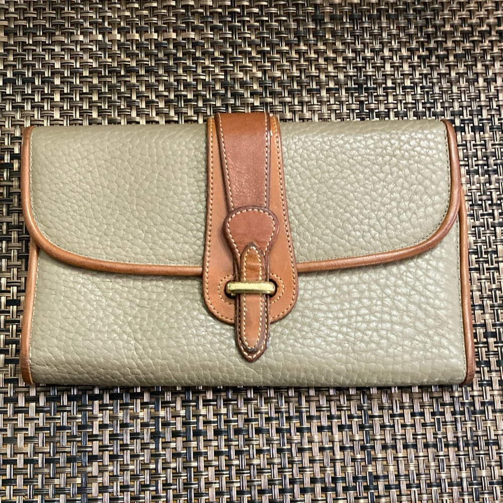 Dooney & Bourke Olive and Brown Leather Clutch